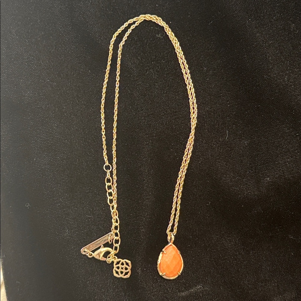 Kendra Scott Gold Necklace with Orange Teardrop Pendant